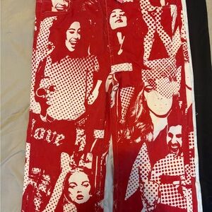 Edikted Red Graphic Boot Cut Pants